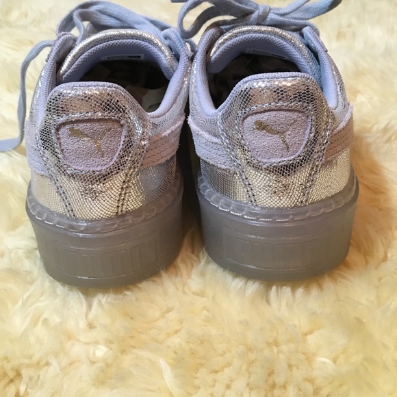 puma basket platform metallic silver